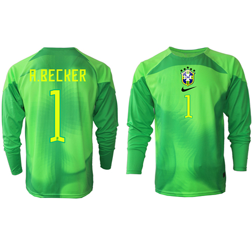 Billige Brasil Alisson Becker #1 Keeper Bortetrøye VM 2022 Langermet